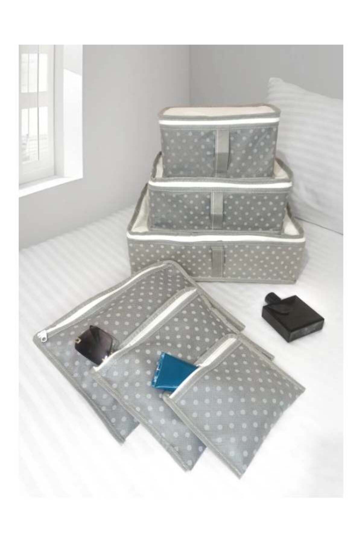 6'lı Valiz Düzenleyici Fileli Organizer Bavul Içi Organizer Set Seyahat Hurcu Puantiye Desen