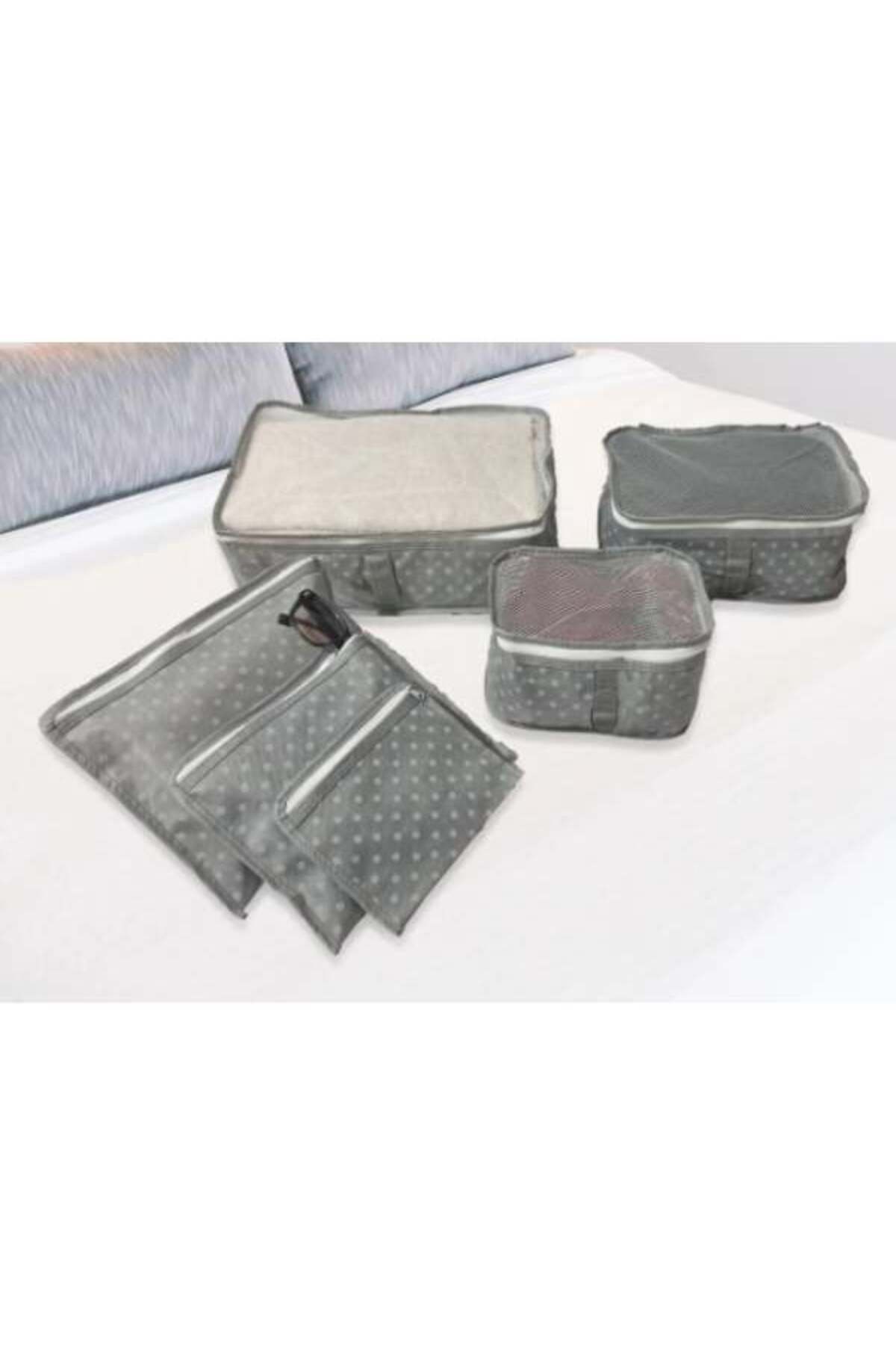 6'lı Valiz Düzenleyici Fileli Organizer Bavul Içi Organizer Set Seyahat Hurcu Puantiye Desen