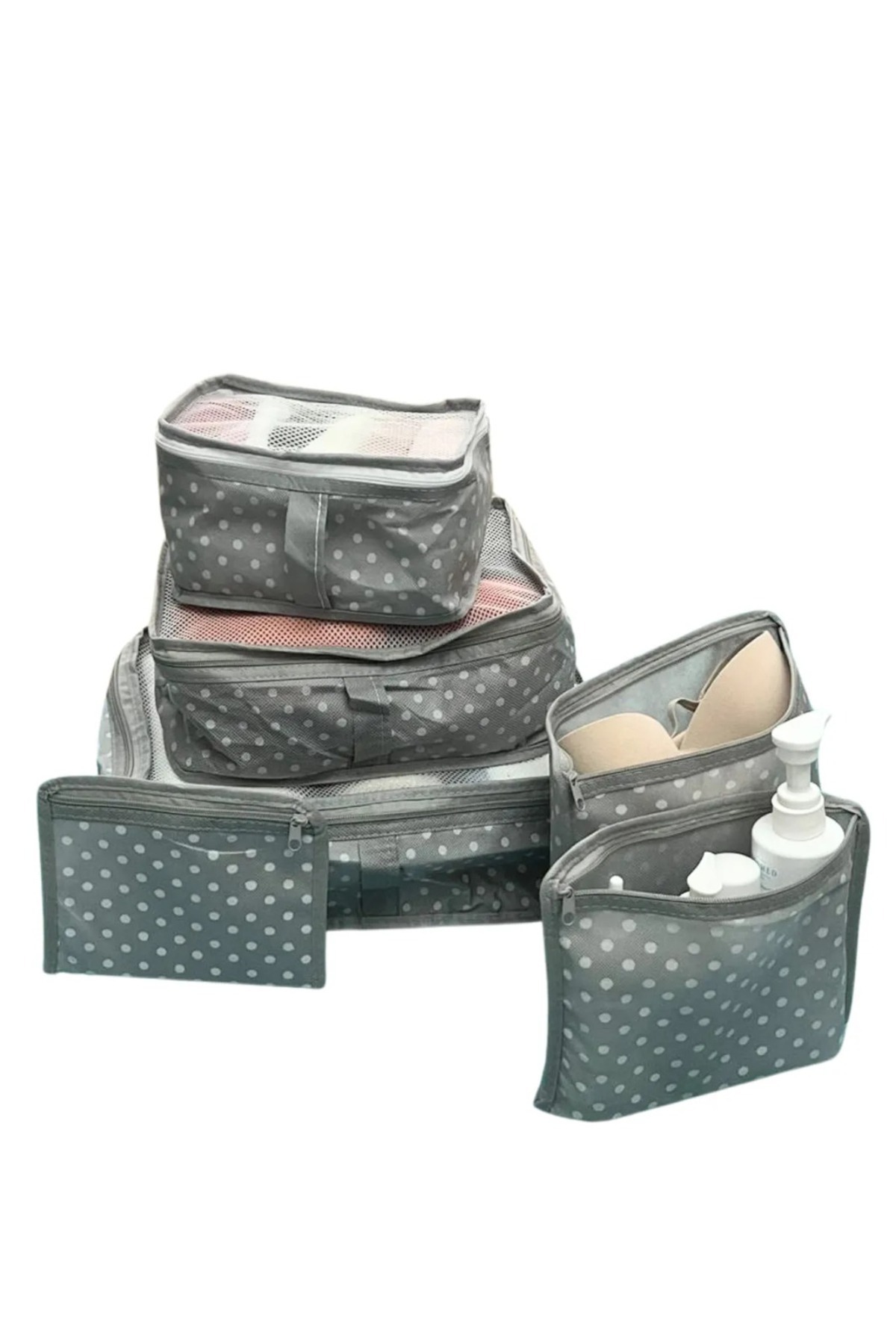 6'lı Valiz Düzenleyici Fileli Organizer Bavul Içi Organizer Set Seyahat Hurcu Puantiye Desen