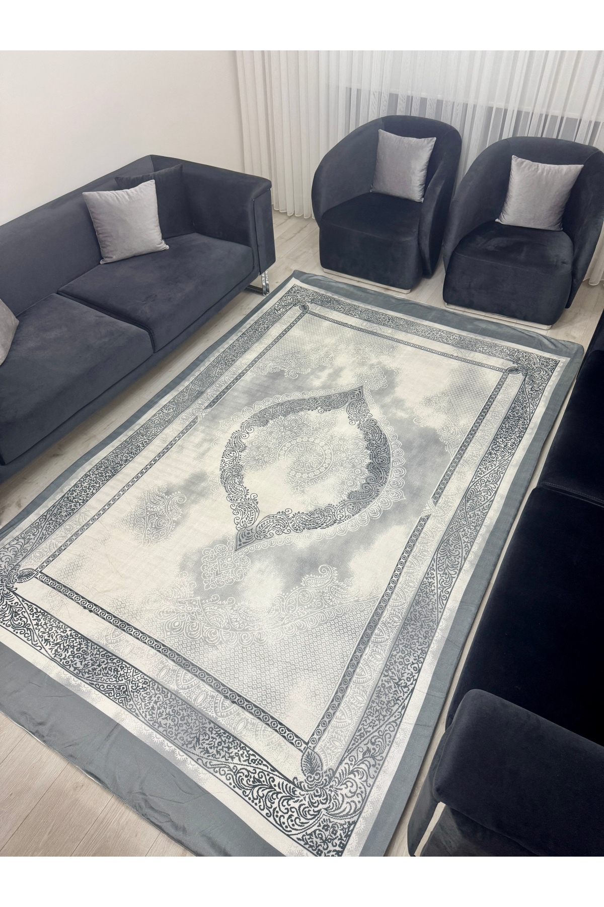 Osmanlı Motifli Halı Örtüsü Lastikli ve Süngerli Kaymaz Taban Yıkanabilir