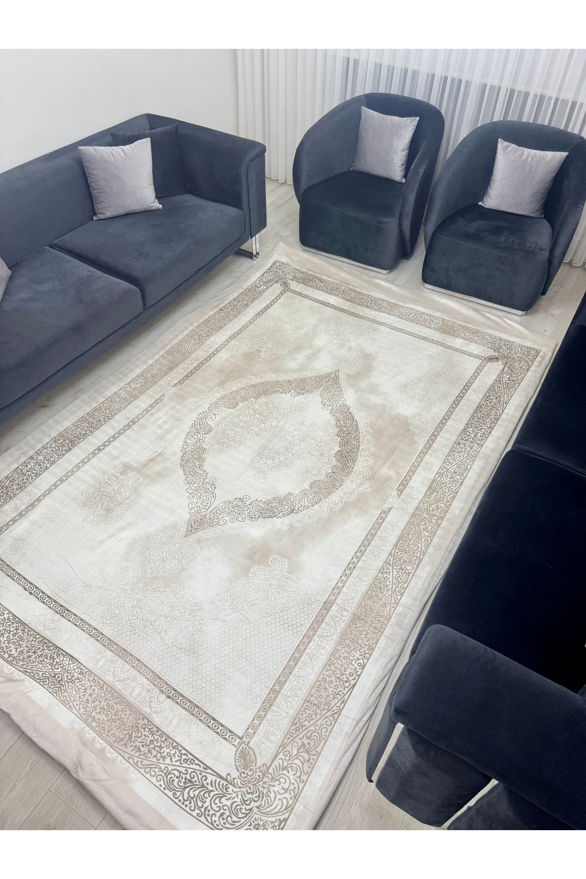 Osmanlı Motifli Halı Örtüsü Lastikli ve Süngerli Kaymaz Taban Yıkanabilir