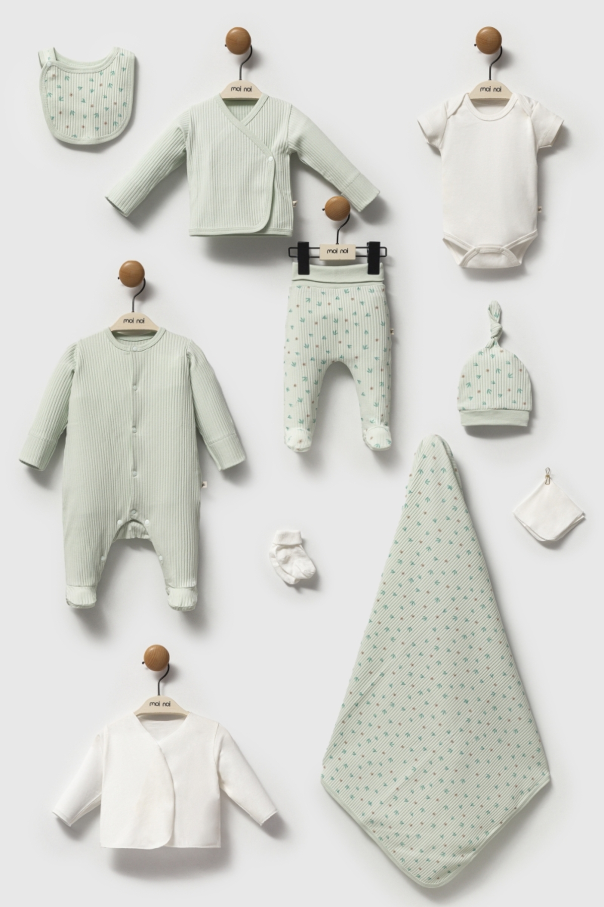 Bebek Takımı Yeni Doğan Hastane Çıkışı Seti Mint Koleksiyon 10'lu Set Kutulu %100 ORGANİK Pamuklu