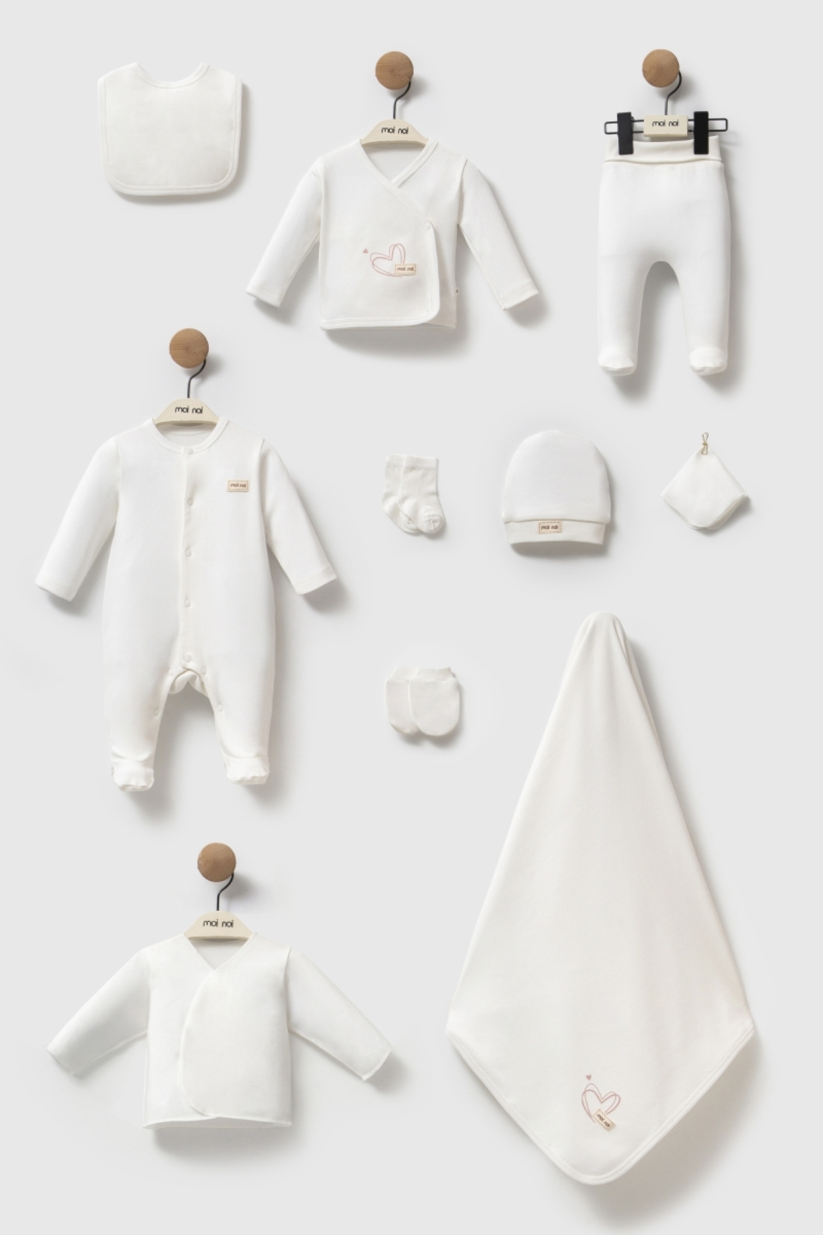 Bebek Takımı Yeni Doğan Hastane Çıkışı Seti Love Basıc 10'lu Set Kutulu %100 Organik Pamuklu