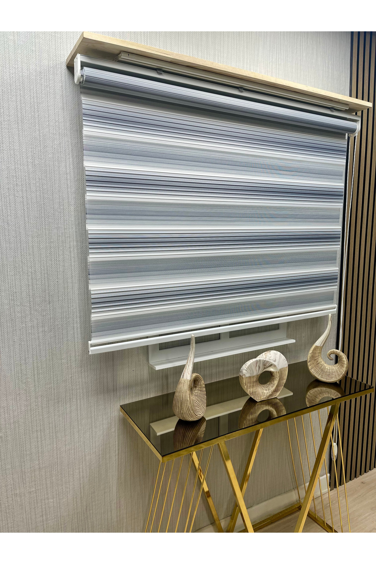 Zebra Stor Perde Modern Çizgili Gri Beyaz Alüminyum Kasa Lüks Model