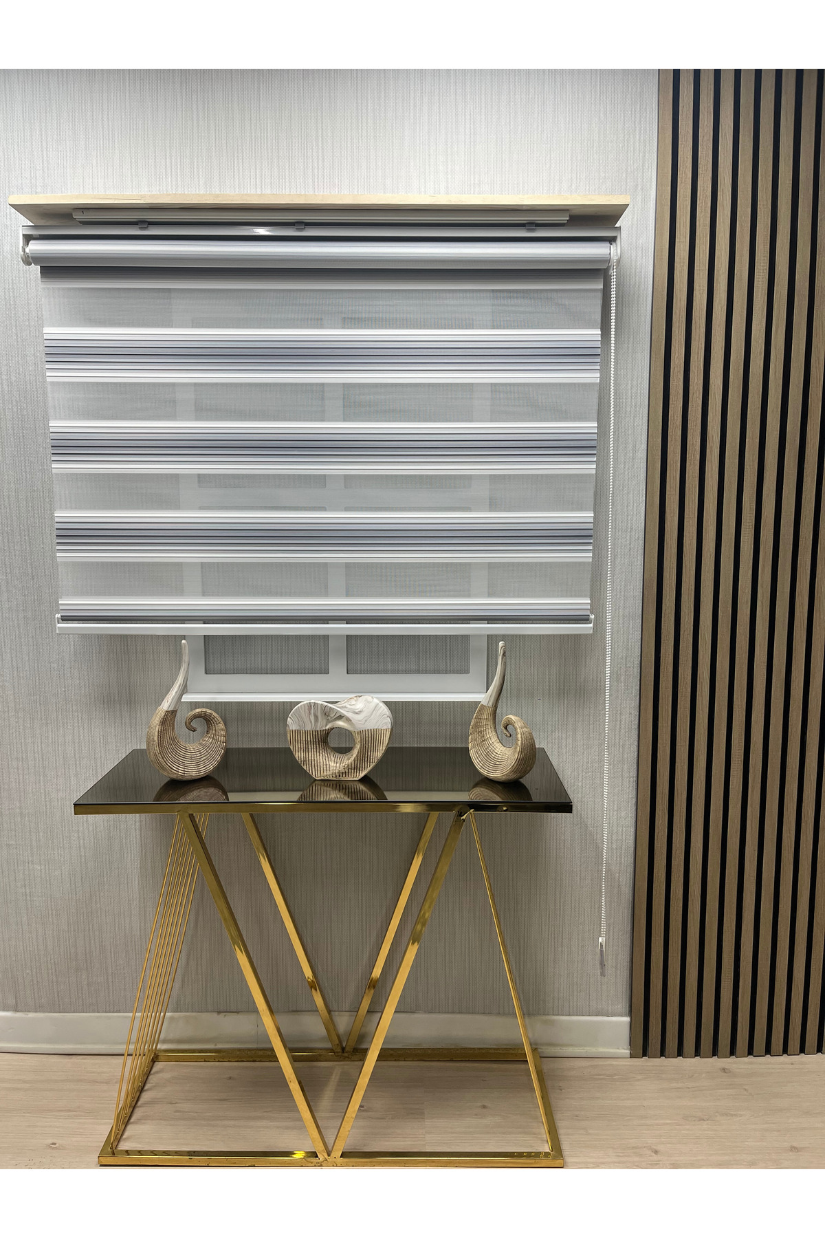Zebra Stor Perde Modern Çizgili Gri Beyaz Alüminyum Kasa Lüks Model