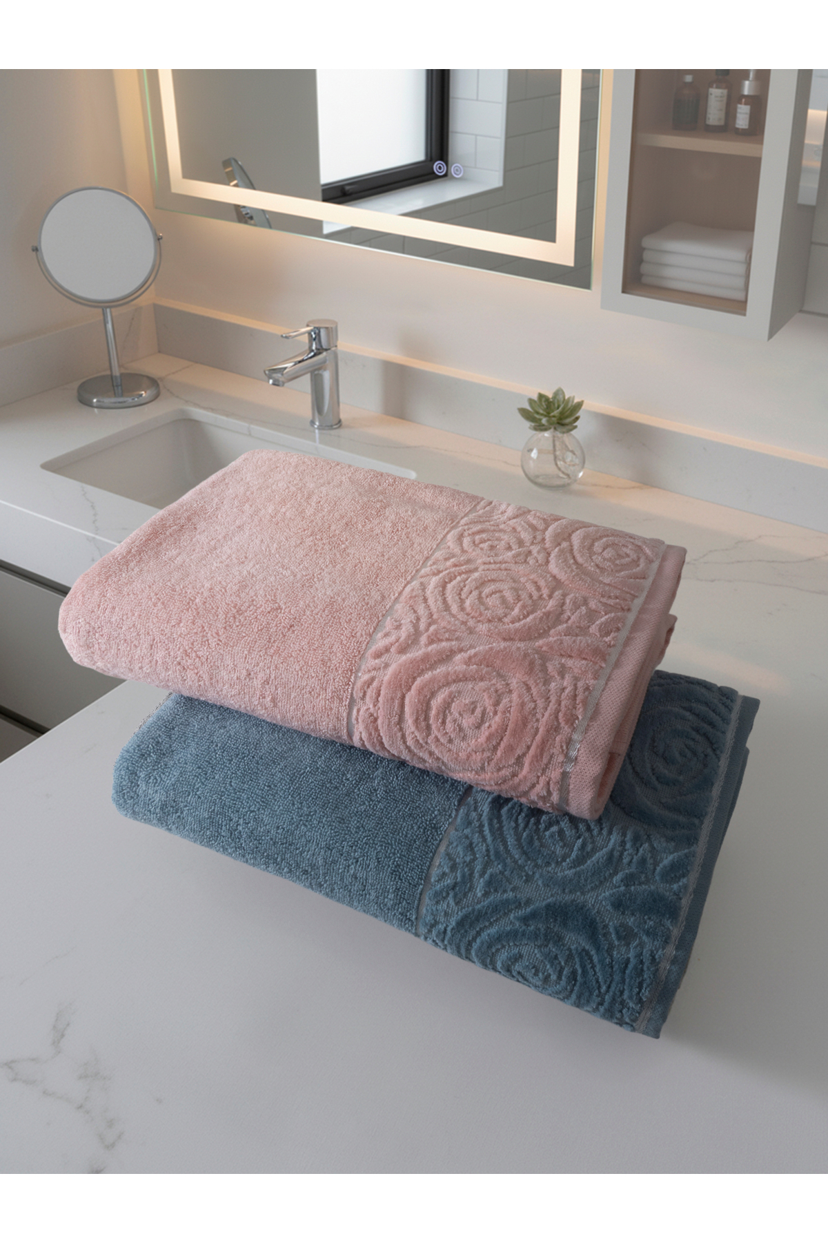 2 Adet 100x150 cm %100 Pamuk Banyo Havlusu Kabartma Desenli Yumuşak Emici Kalın Dokulu