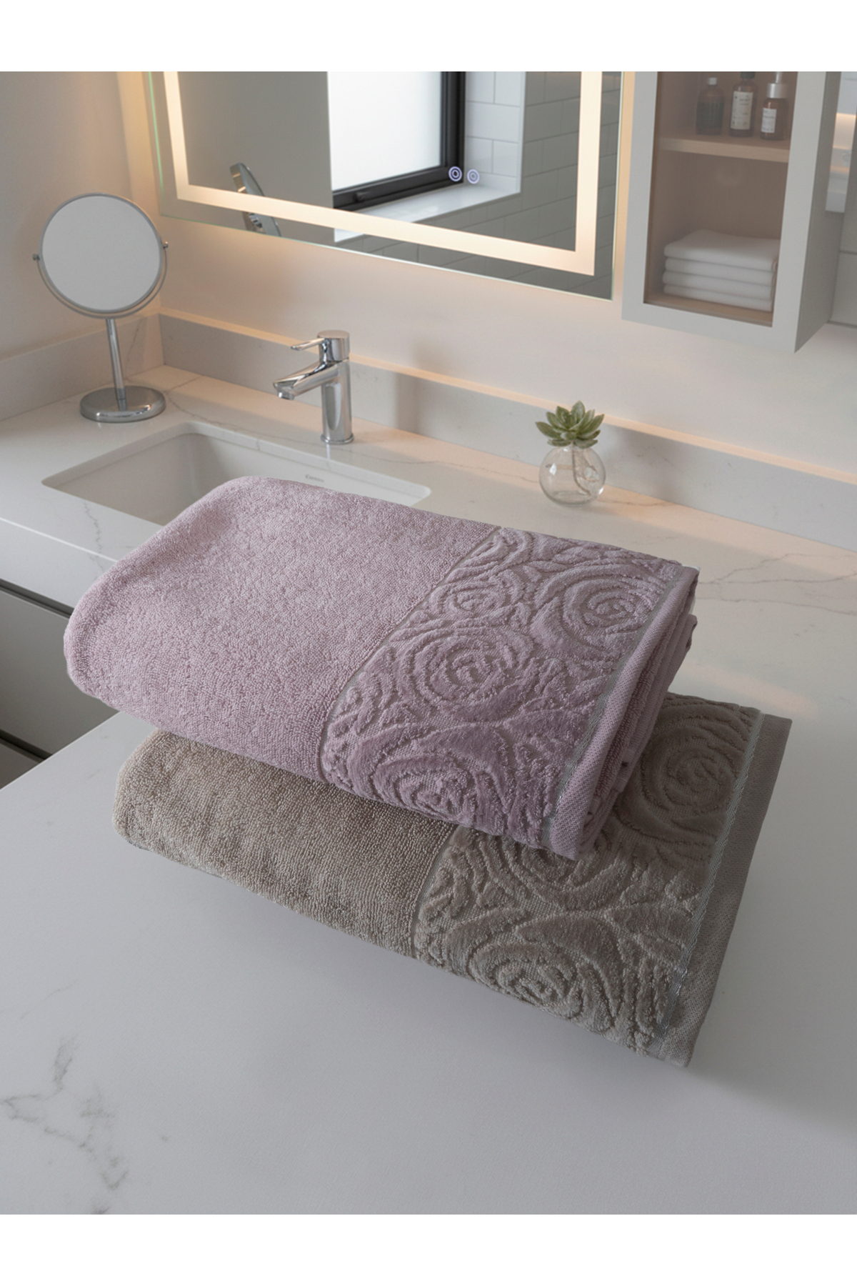 2 Adet 100x150 cm %100 Pamuk Banyo Havlusu Kabartma Desenli Yumuşak Emici Kalın Dokulu