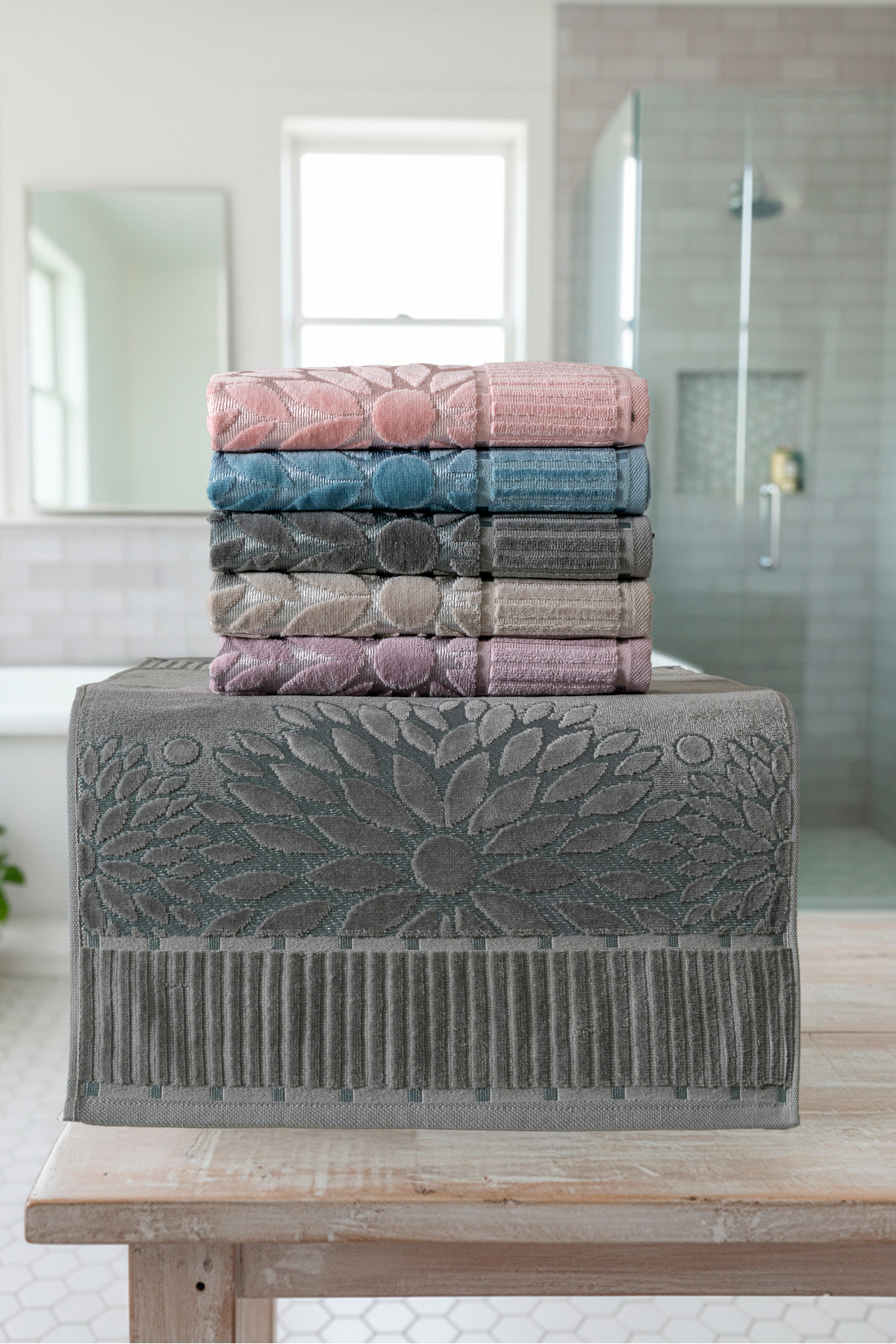 6'lı Güneş Desen 50x90 cm %100 Pamuk El Yüz Havlu Seti Yumuşak Dokulu Yüksek Emicilik