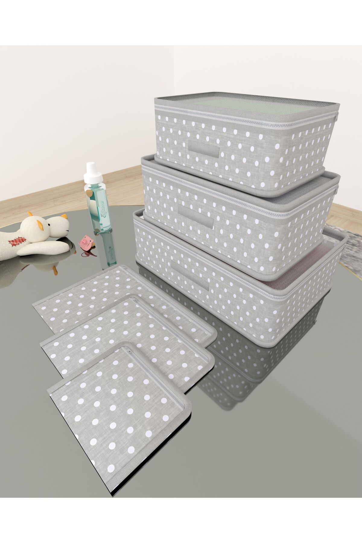 Gri Puantiyeli Çok Amaçlı 6 Parça 1.kalite Valiz Düzenleyici
