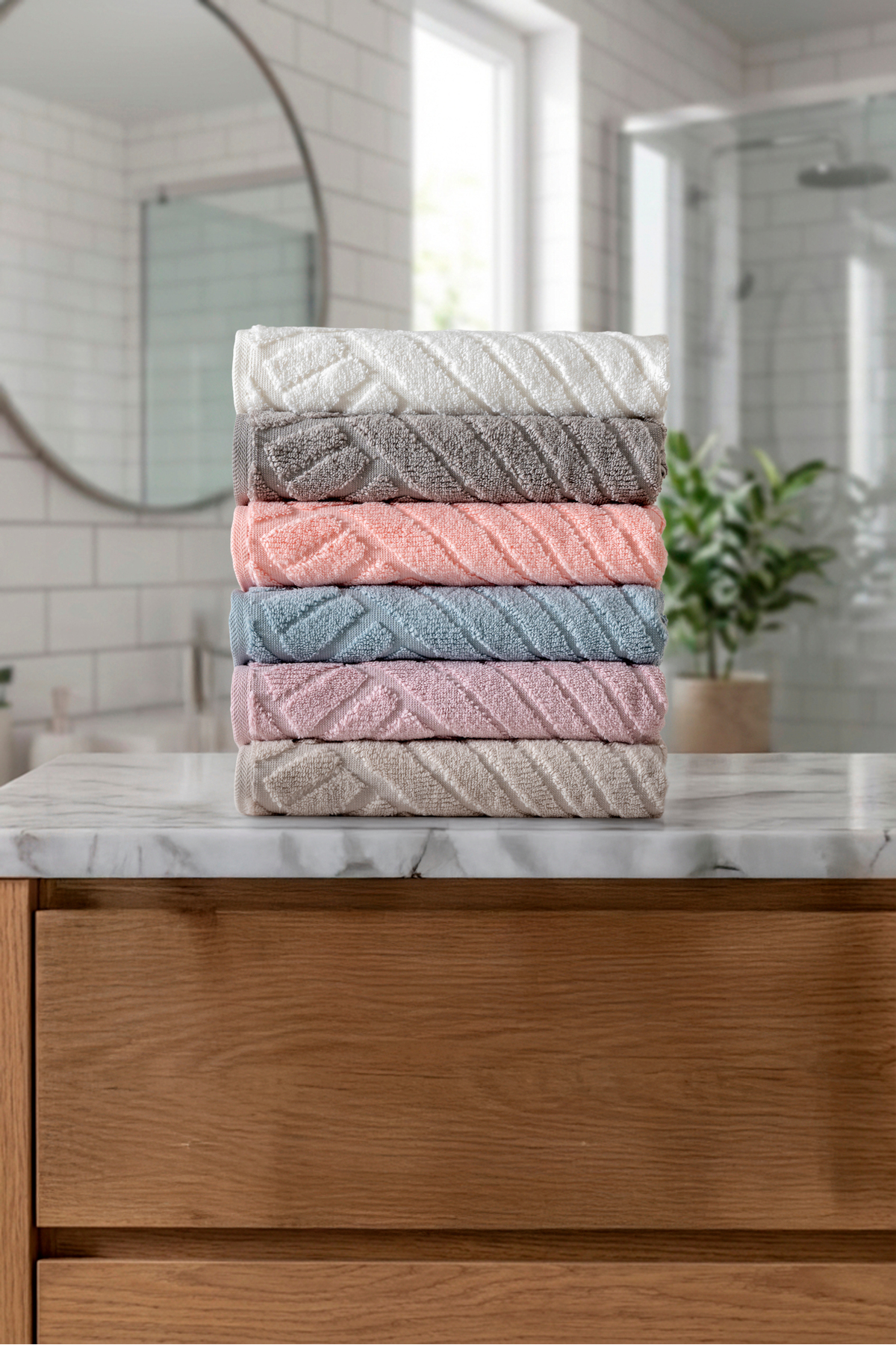 6 Parça 50x90 cm Modern Kabartmalı Desen El Yüz Havlusu %100 Organik Pamuk