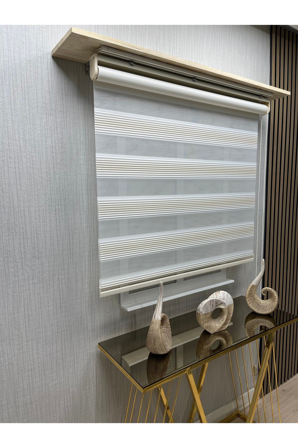 Modern Çizgili Zebra Stor Perde KREM-BEYAZ Geçişli Alüminyum Kasa Lüks Model