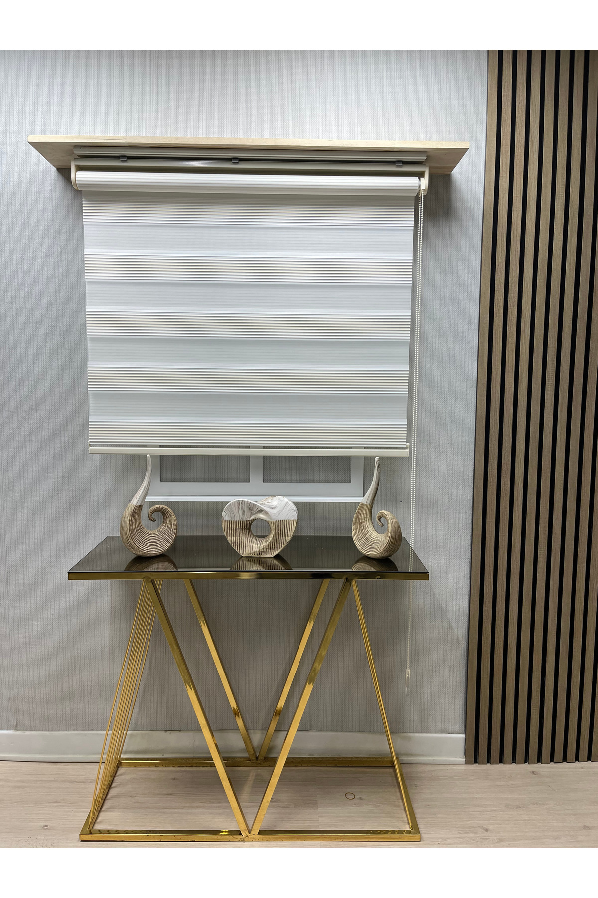 Modern Çizgili Zebra Stor Perde KREM-BEYAZ Geçişli Alüminyum Kasa Lüks Model
