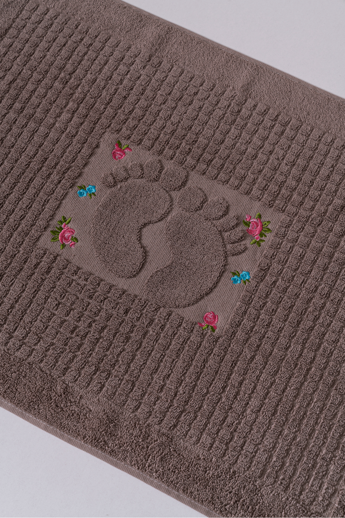 2'li Nakış İşlemeli %100 Pamuk Banyo Ayak Havlusu Seti 50x80 cm Yumuşak Dokulu