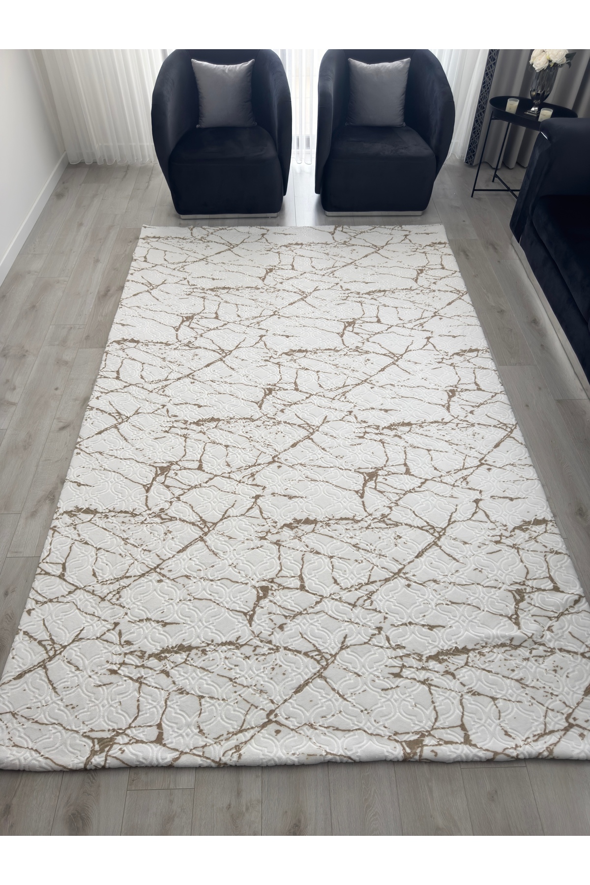 Halının Altına Kolayca Katlanabilen 230x330 Mikro Polar Lastiksiz Halı Örtüsü Kalın Dokulu (MERMER)