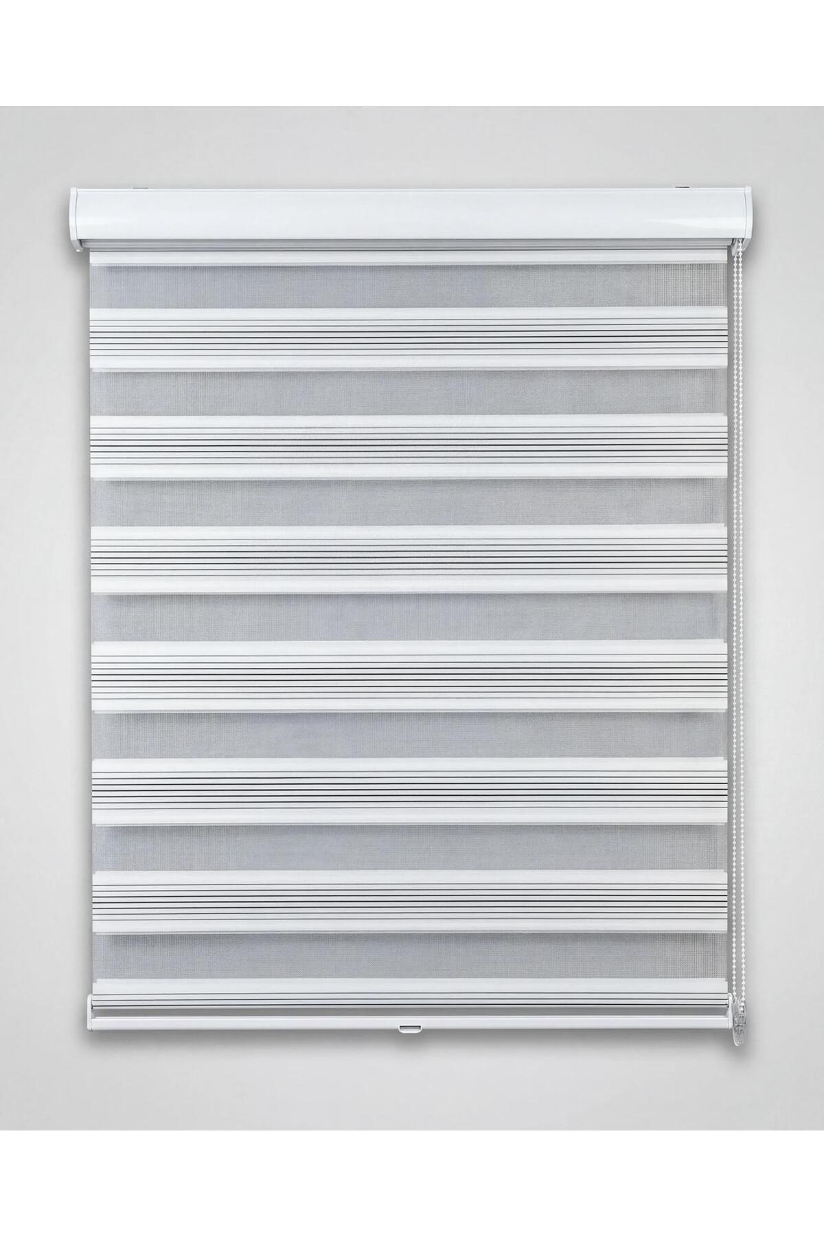 Siyah Geçişli Çizgili Eteği Düz Stor Zebra Güneşlik Perde Alüminyum Kasa Premium Kumaş