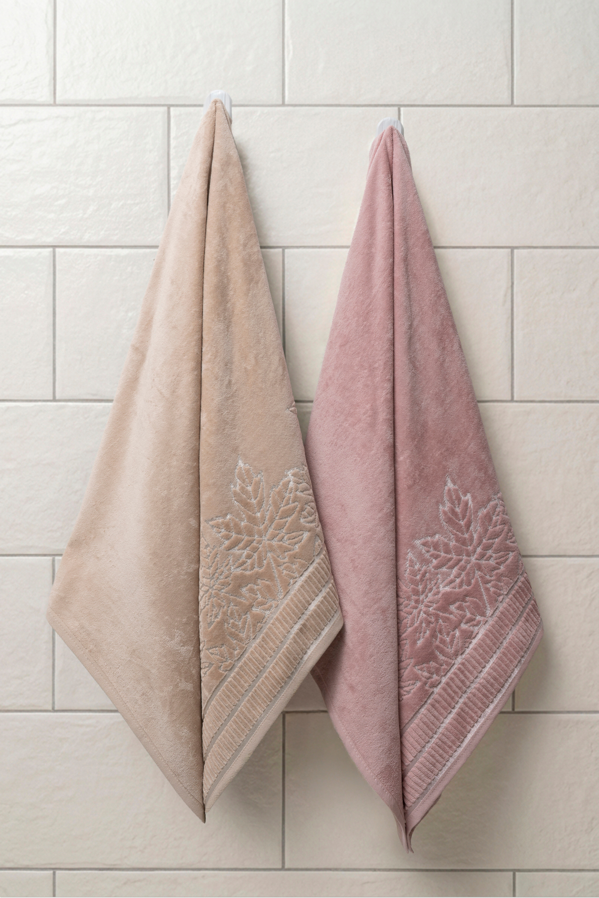 2 Adet 100x150 cm %100 Pamuk Banyo Havlusu Seti Çınar Yaprak Desenli Yumuşak Emici Kalın Dokulu