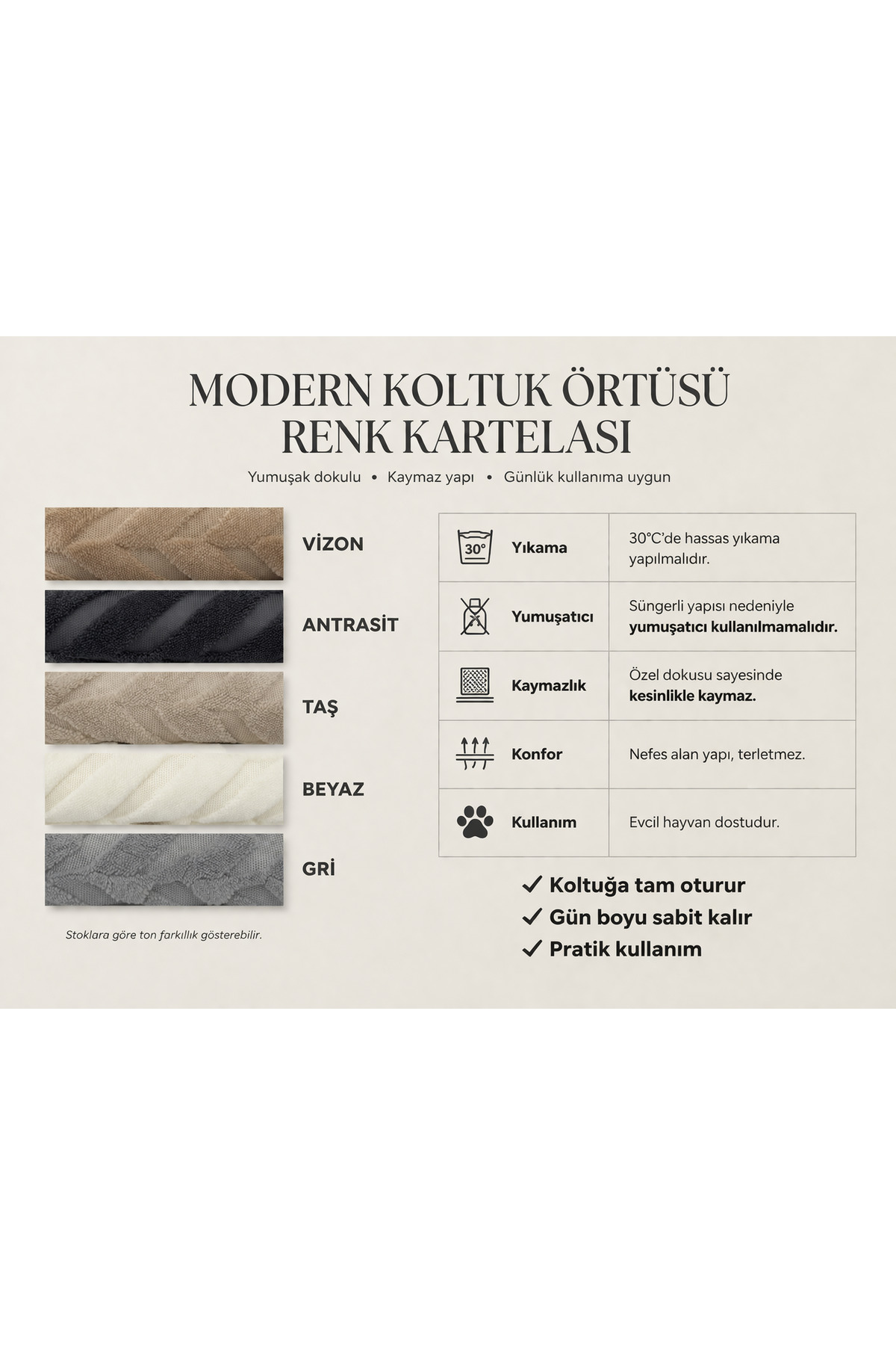 180x220 Kalın Süngerli Kesinlikle Kaydırmaz Welsoft Yumuşak Kabartmalı Modern Koltuk Örtüsü (SİYAH)