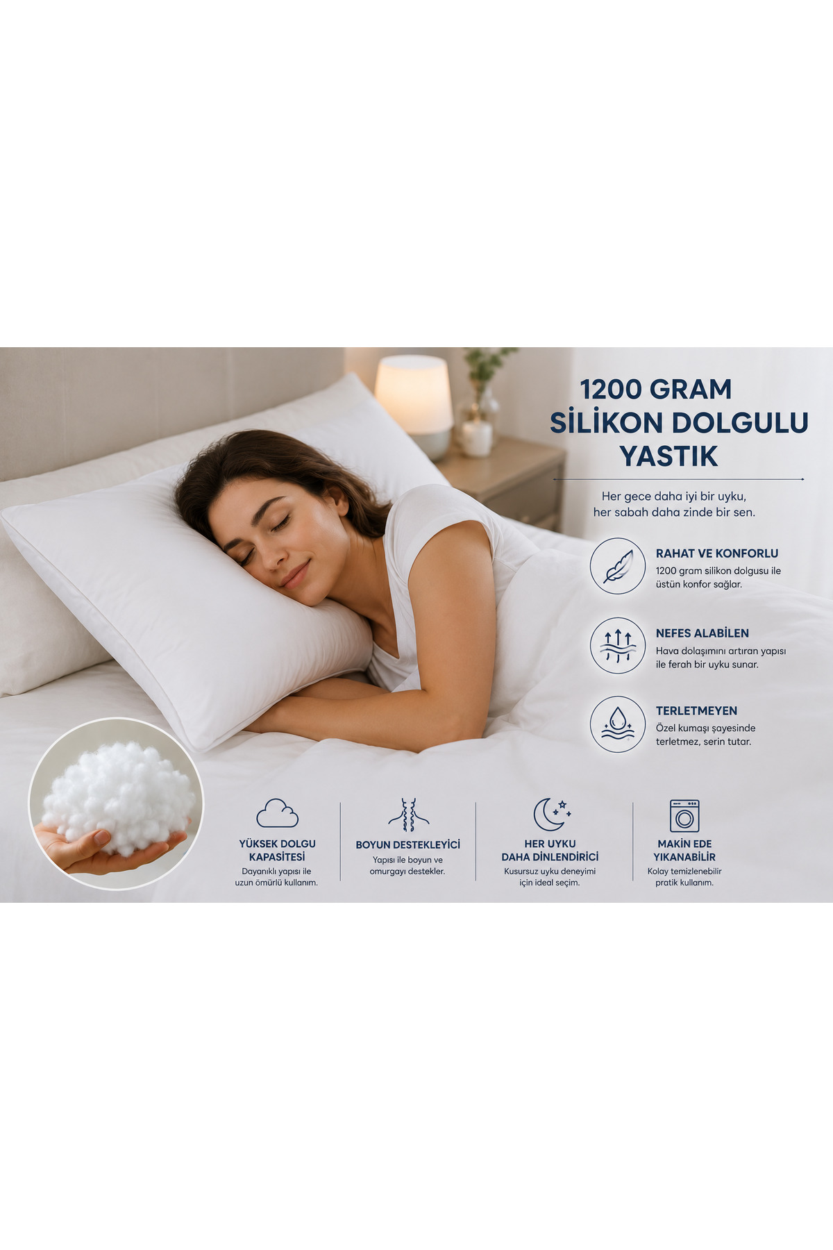 2 Adet Goldd Serisi 1200Gr SİLİKON Yastık 50x70cm