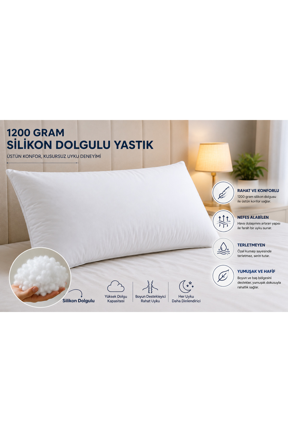 2 Adet Goldd Serisi 1200Gr SİLİKON Yastık 50x70cm