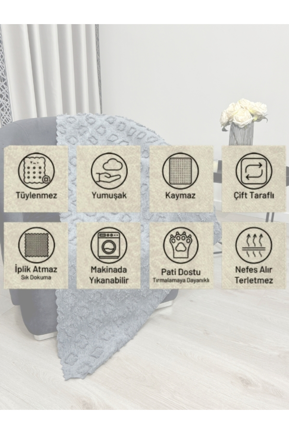 Antrasit Koltuk Örtüsü 175x215 cm Çekyat Örtüsü Premium Şönil Jakar Kumaş Kaydırmaz, Yıkanabilir**