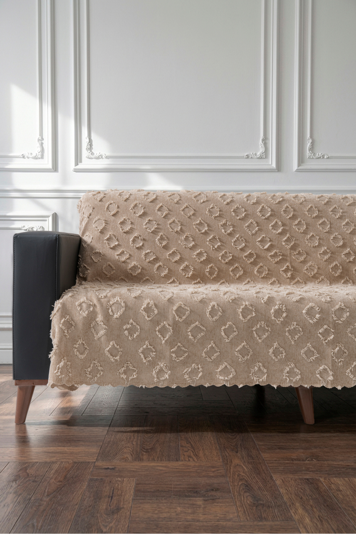 Camel Renk Koltuk Örtüsü 175x215 cm Çekyat Örtüsü Premium Şönil Jakar Kumaş Kaydırmaz, Yıkanabilir**