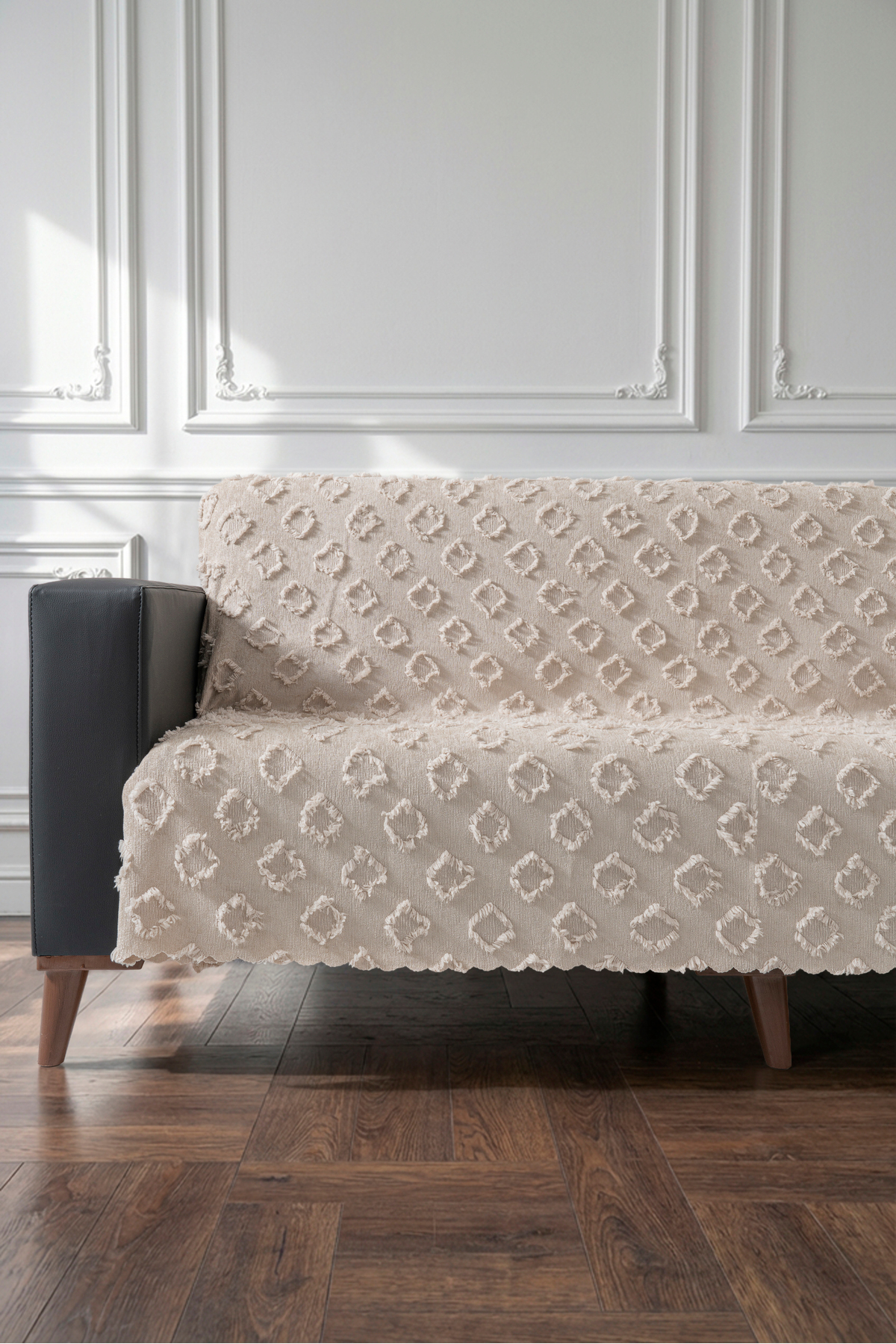 Krem Renk Koltuk Örtüsü 175x215 cm Çekyat Örtüsü Premium Şönil Jakar Kumaş Kaydırmaz, Yıkanabilir**