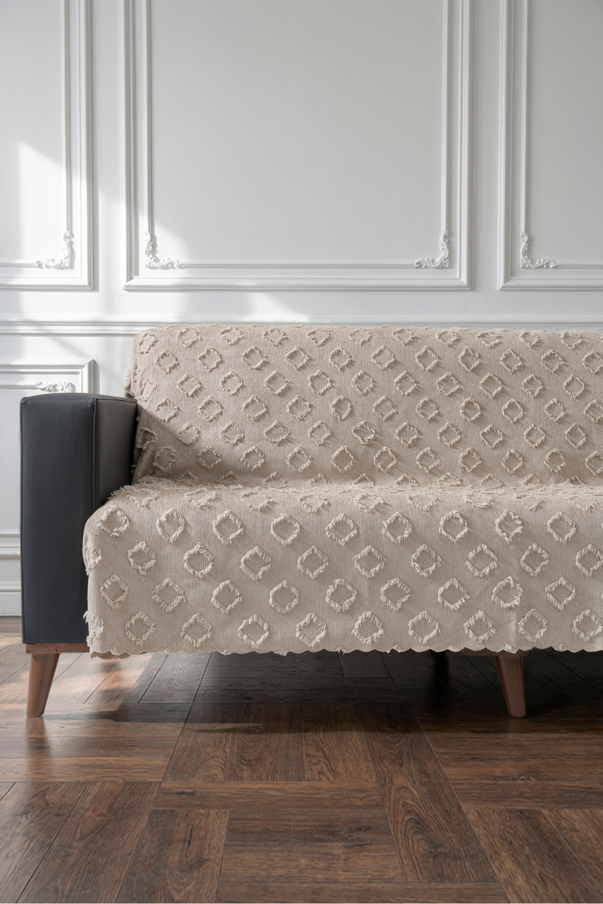 Taş Rengi Koltuk Örtüsü 175x215 cm Çekyat Örtüsü Premium Şönil Jakar Kumaş Kaydırmaz, Yıkanabilir**