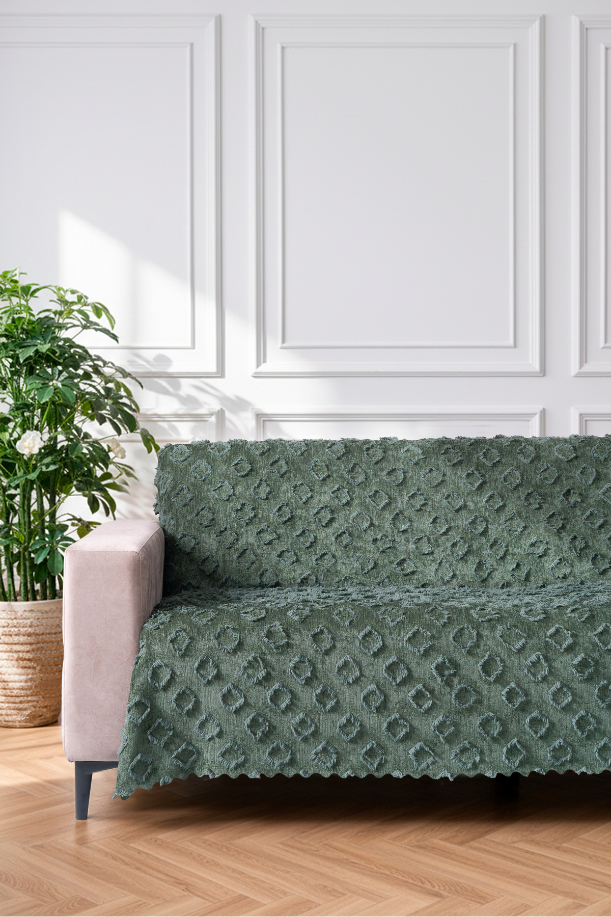 YEŞİL Koltuk Örtüsü 175x215 cm Çekyat Örtüsü Premium Şönil Jakar Kumaş Kaydırmaz, Yıkanabilir