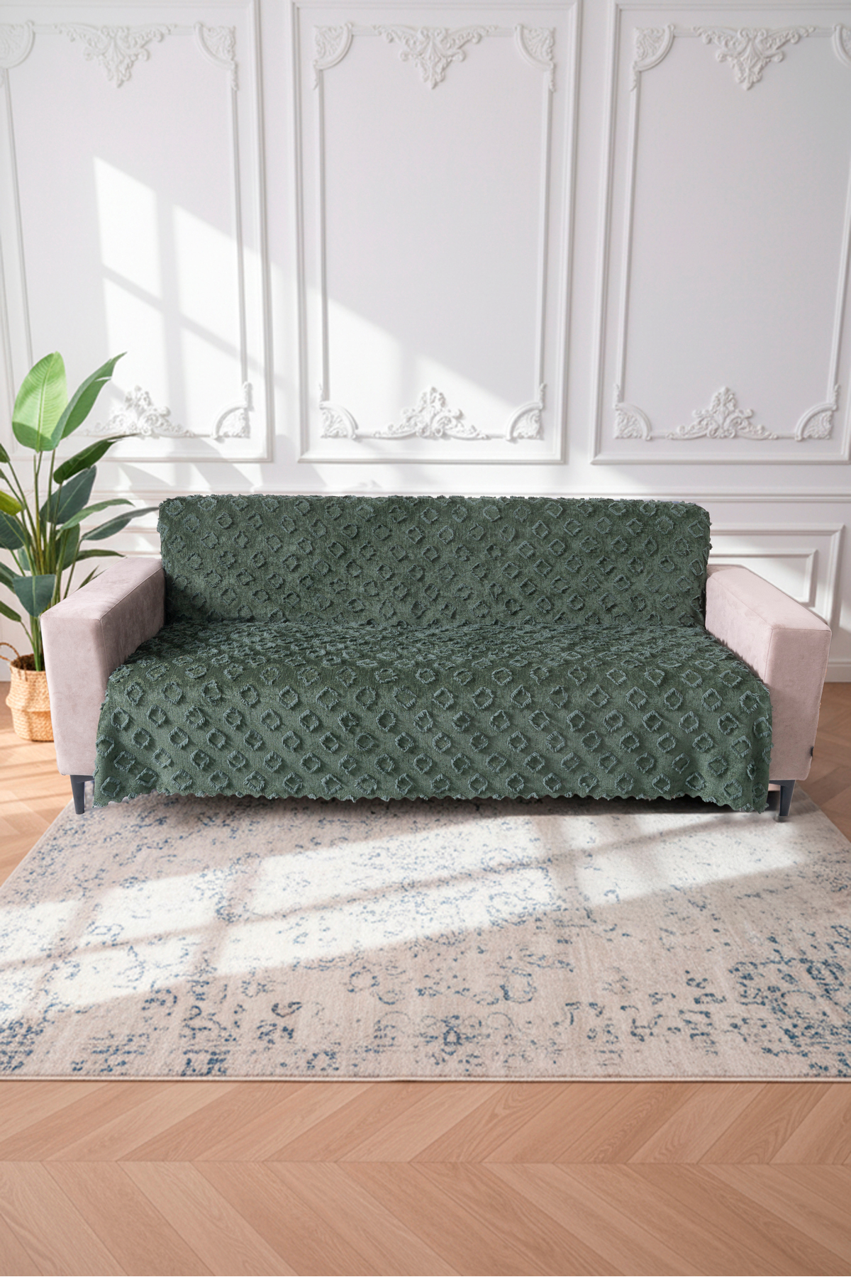 YEŞİL Koltuk Örtüsü 175x215 cm Çekyat Örtüsü Premium Şönil Jakar Kumaş Kaydırmaz, Yıkanabilir