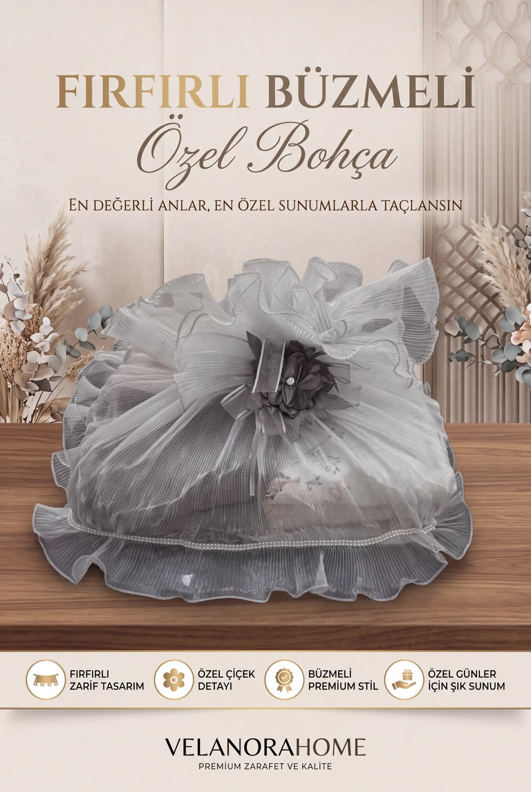 Pliseli Prenses Gelin Bohçası Damat Bohçası Çeyizlik Bohça Sunumluk